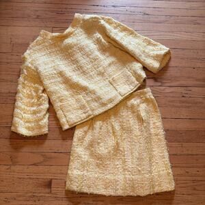 Chanel Women Yellow Skirt Set Cropped Boxy Jacket Jackie Neckline FR 36 US 4